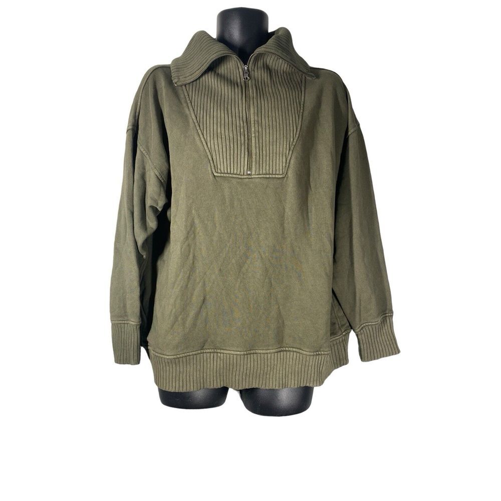 Aerie Mens Half Zip Cowl Neck Sweatshirt Olive Green‎ Pullover Size Medium